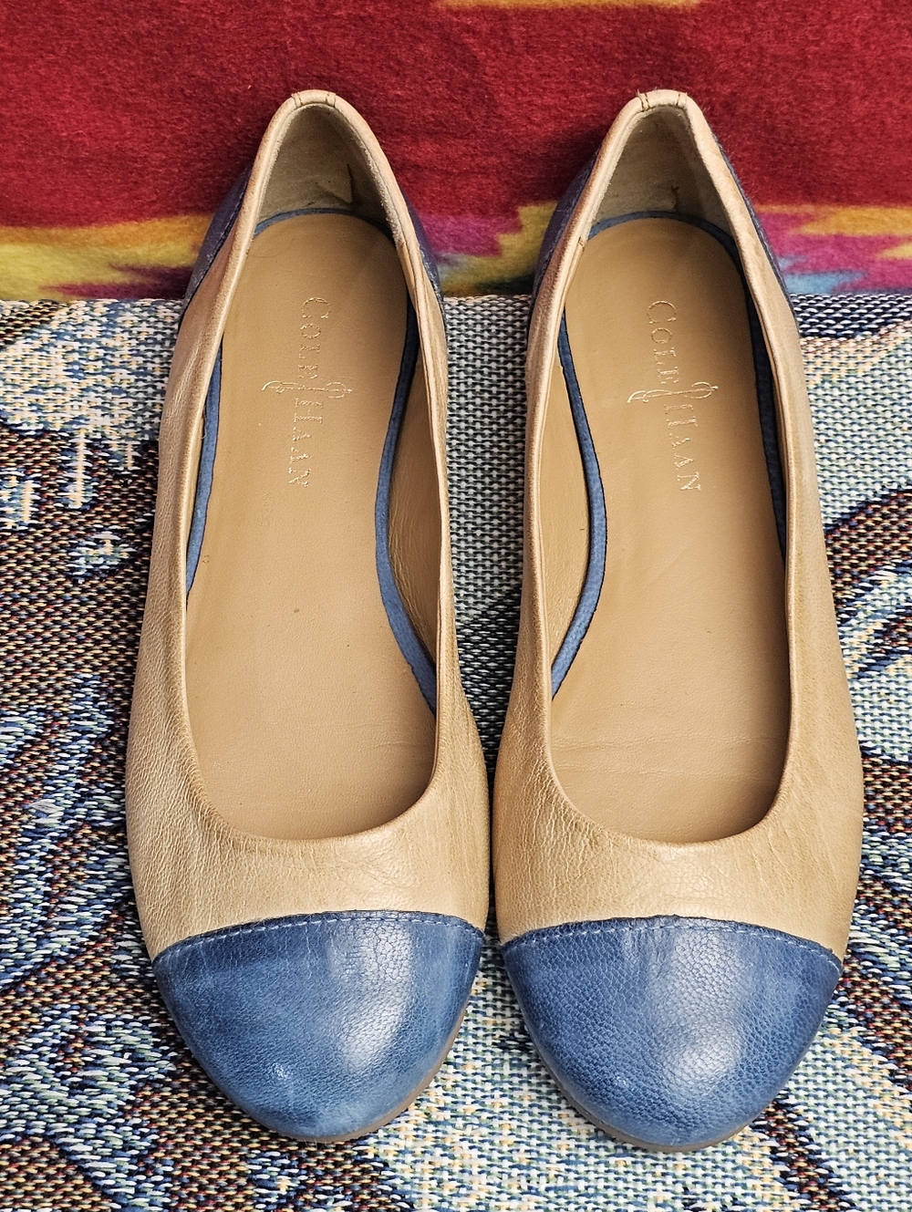 Cole Haan Cap Toe Ballet Flats Leather Shoes Womens Size 7 B Two Tone